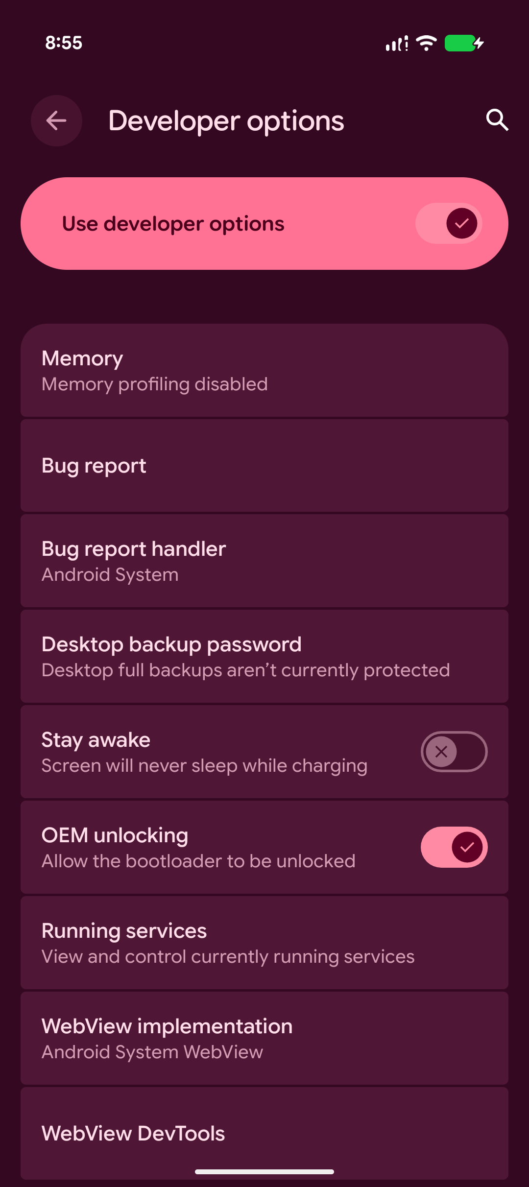screenshot showing OEM unlocked